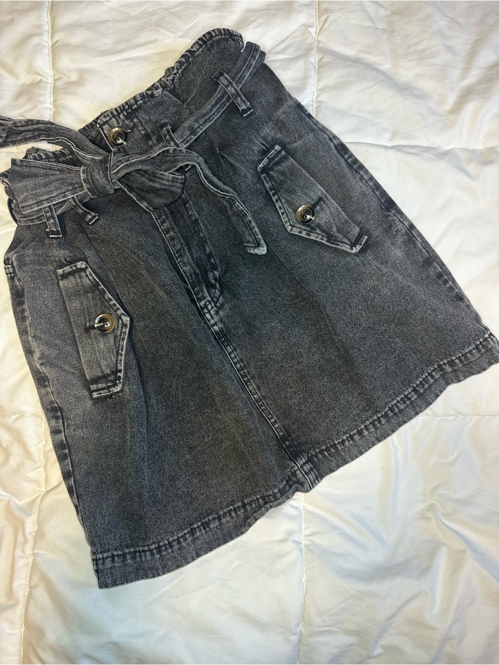 Who What Wear Washed Black Paperbag Denim A-Line Skirt